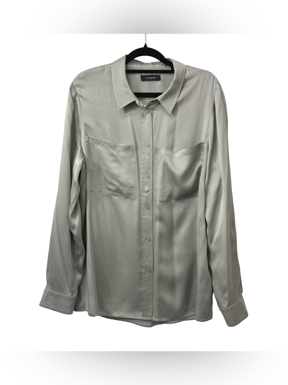 AUTOGRAPH Brand Satin Gray 100% Silk Button Down Shirt Size‎ Euro 44 Women’s